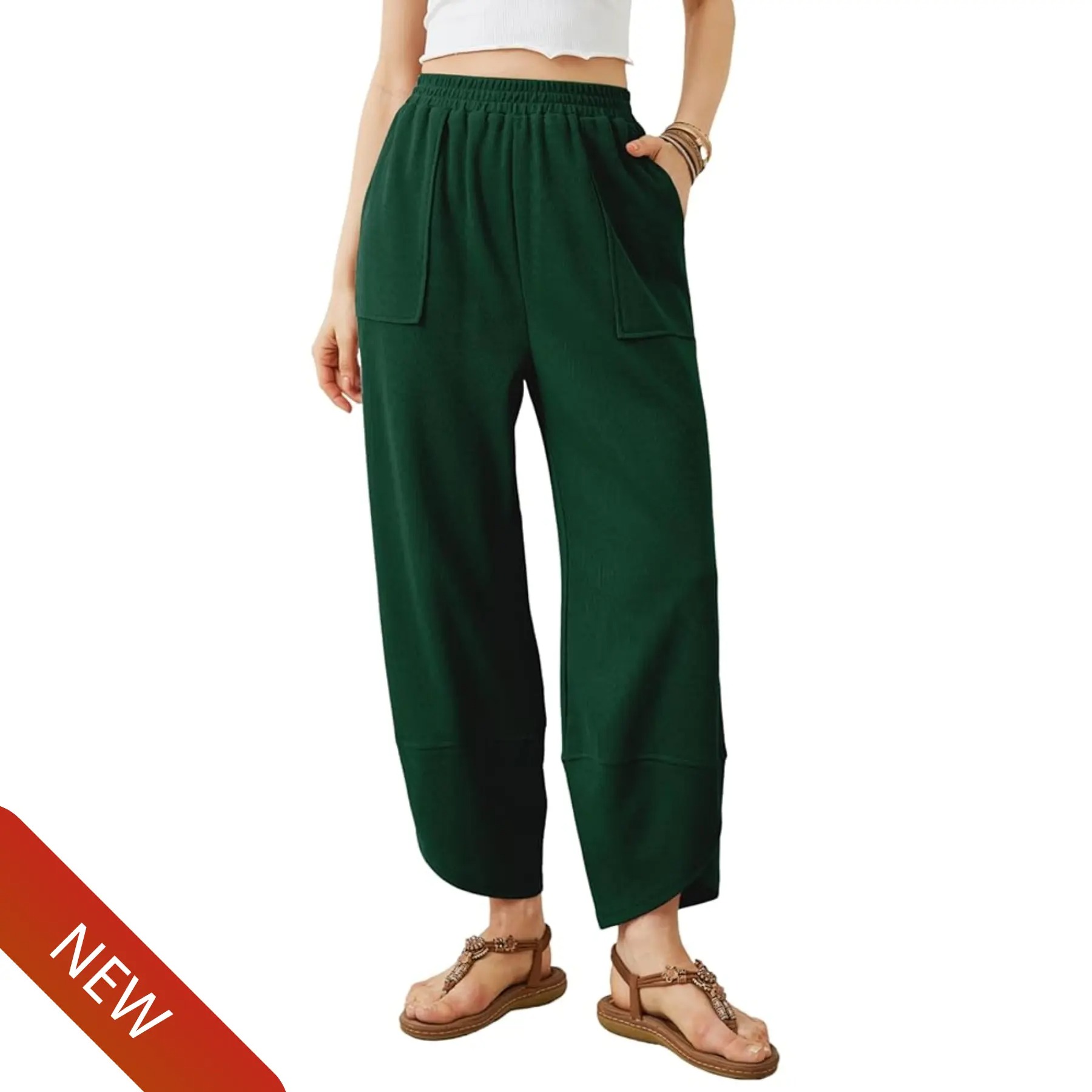 Women's Elastic Waist Wide Leg Palazzo Pants, Casual Loose Baggy Harem Pants with Pockets