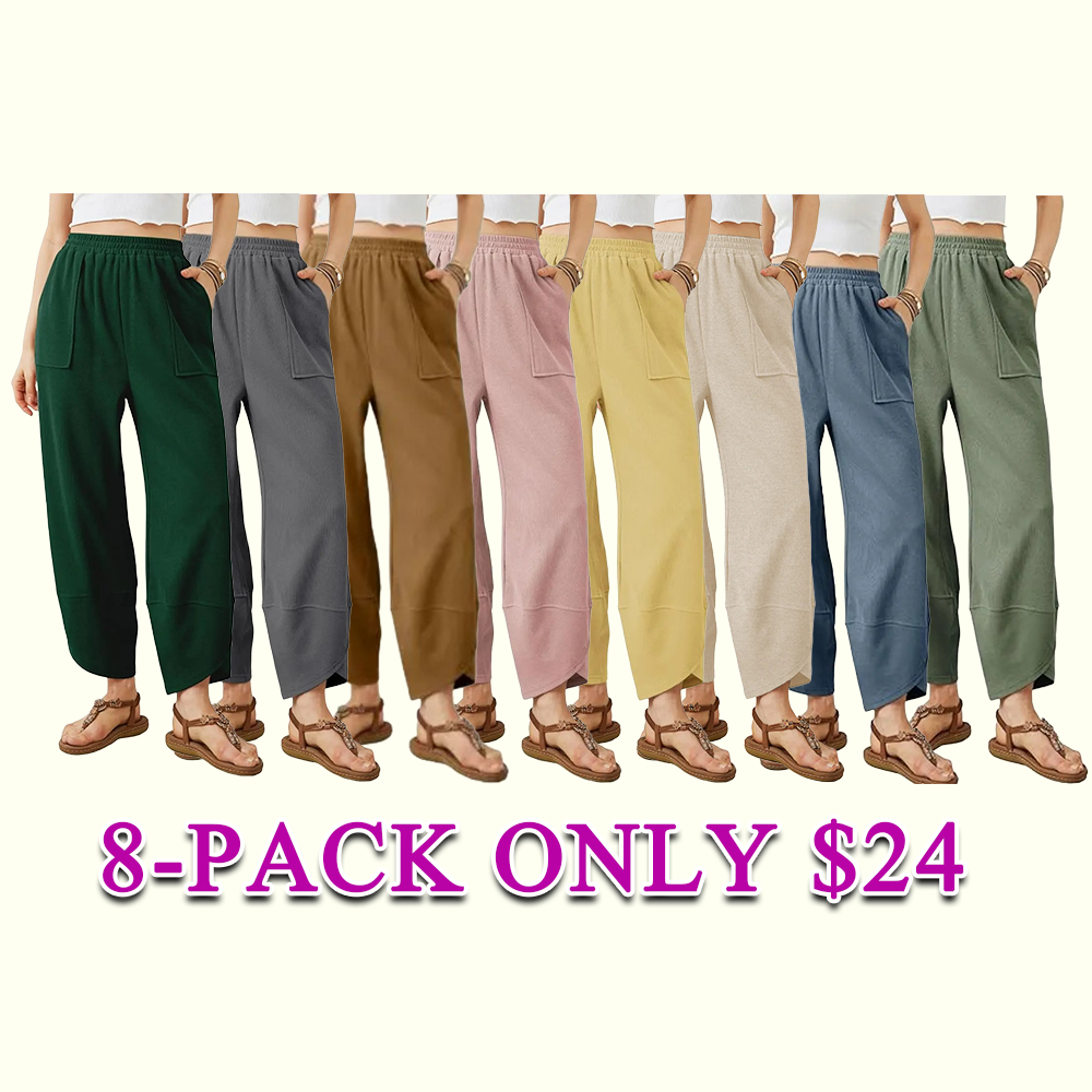 Women's Elastic Waist Wide Leg Palazzo Pants, Casual Loose Baggy Harem Pants with Pockets