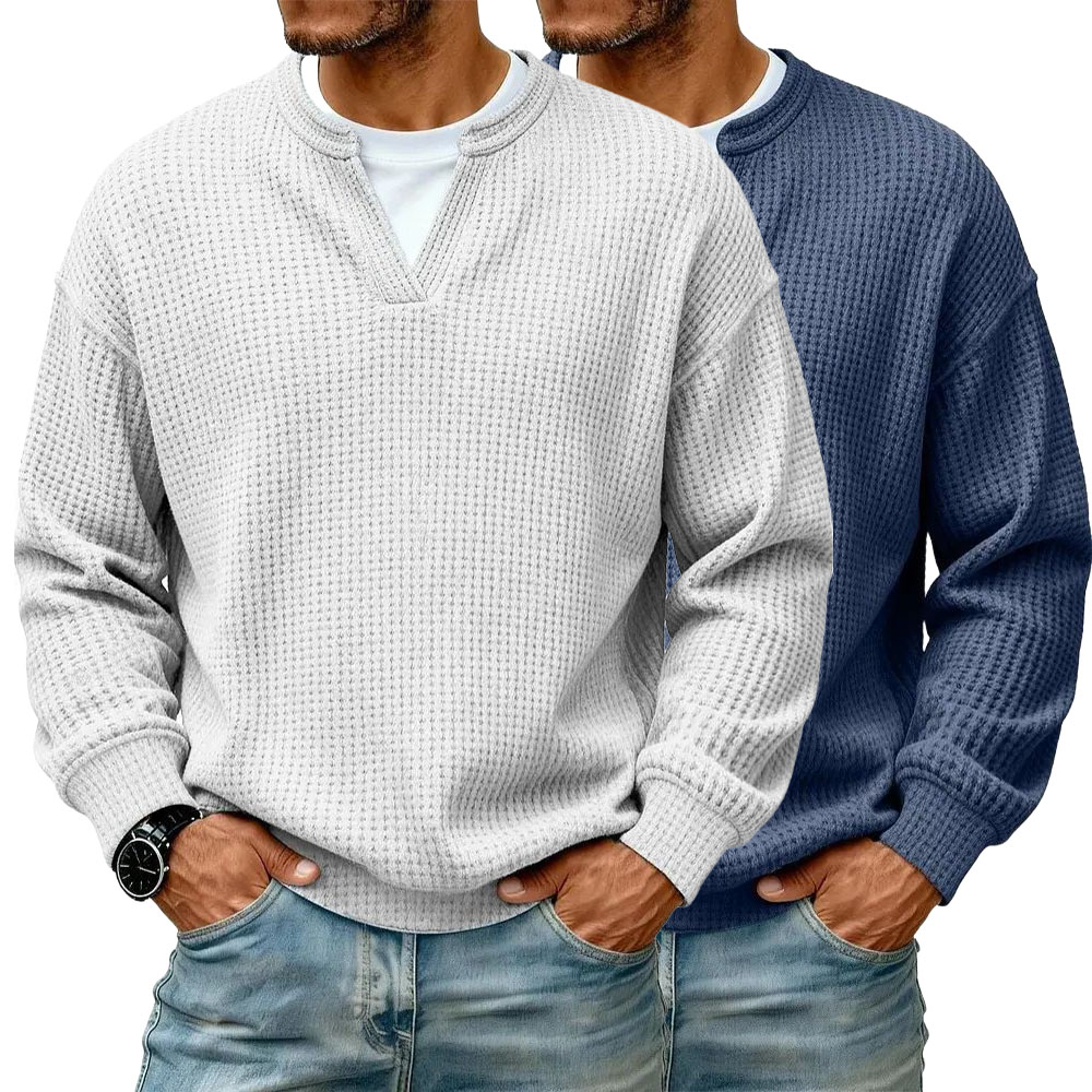 Men's Breathable Soft Long-Sleeve Henley Polo Shirt