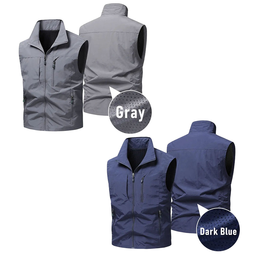 Men’s Cargo Sleeveless Vest, Multiple Zippered Pockets, Breathable Mesh Lining, Quick-Dry Utility Vest for Fishing