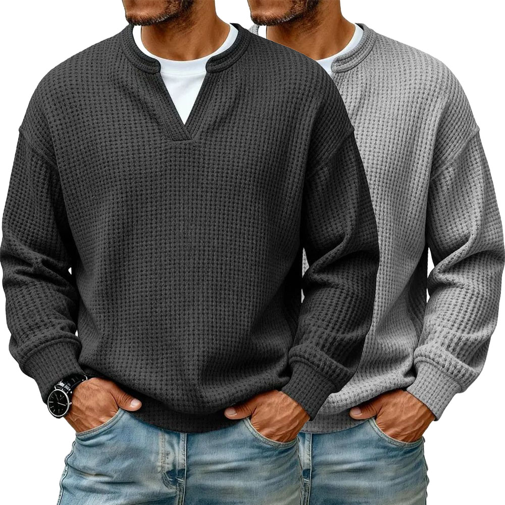 Men's Breathable Soft Long-Sleeve Henley Polo Shirt