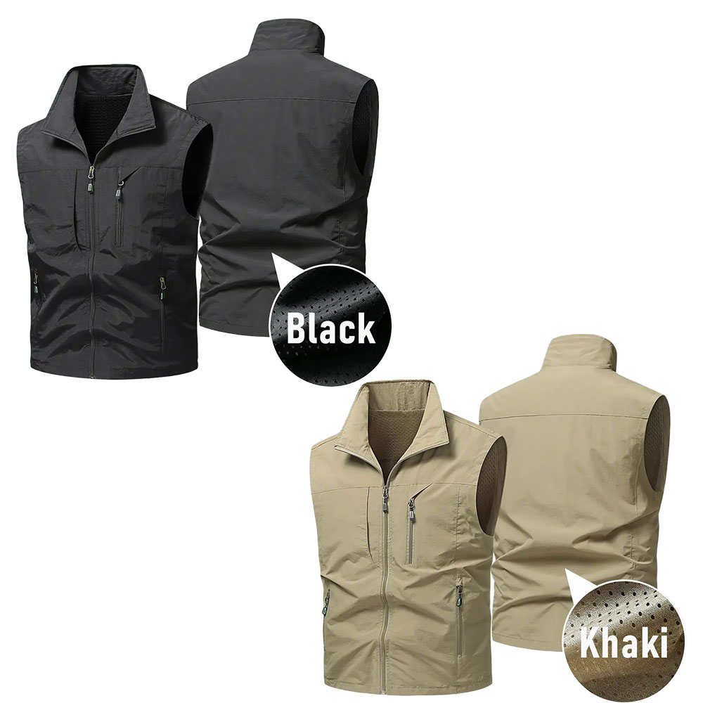 Men’s Cargo Sleeveless Vest, Multiple Zippered Pockets, Breathable Mesh Lining, Quick-Dry Utility Vest for Fishing