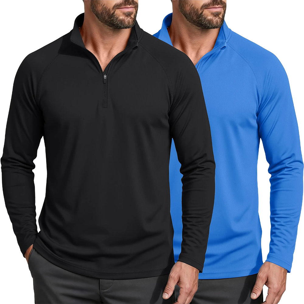 Men's UPF 50+ Quick Dry 1/4 Zip Long Sleeve Shirts, Lightweight Athletic Rashguard Tops, Soho Chic Casual Outdoor Sport Shirts