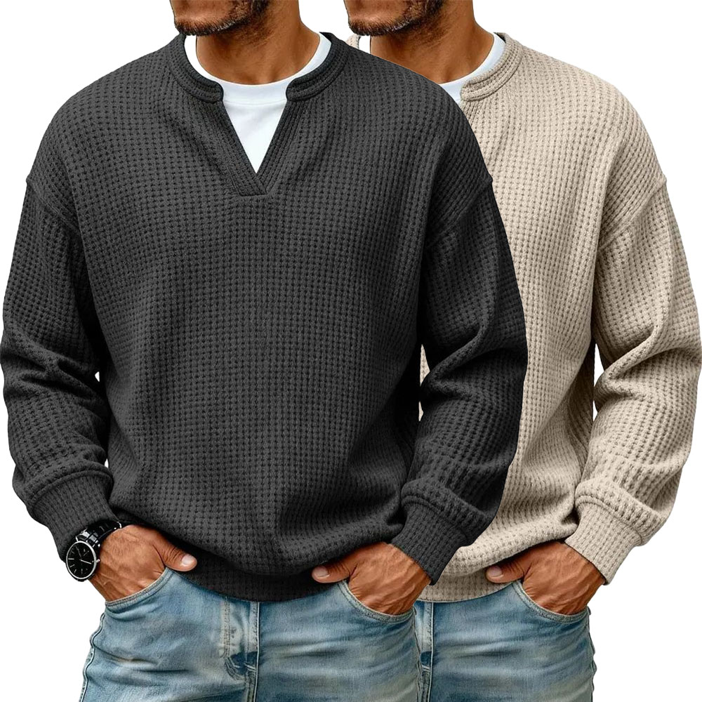 Men's Breathable Soft Long-Sleeve Henley Polo Shirt