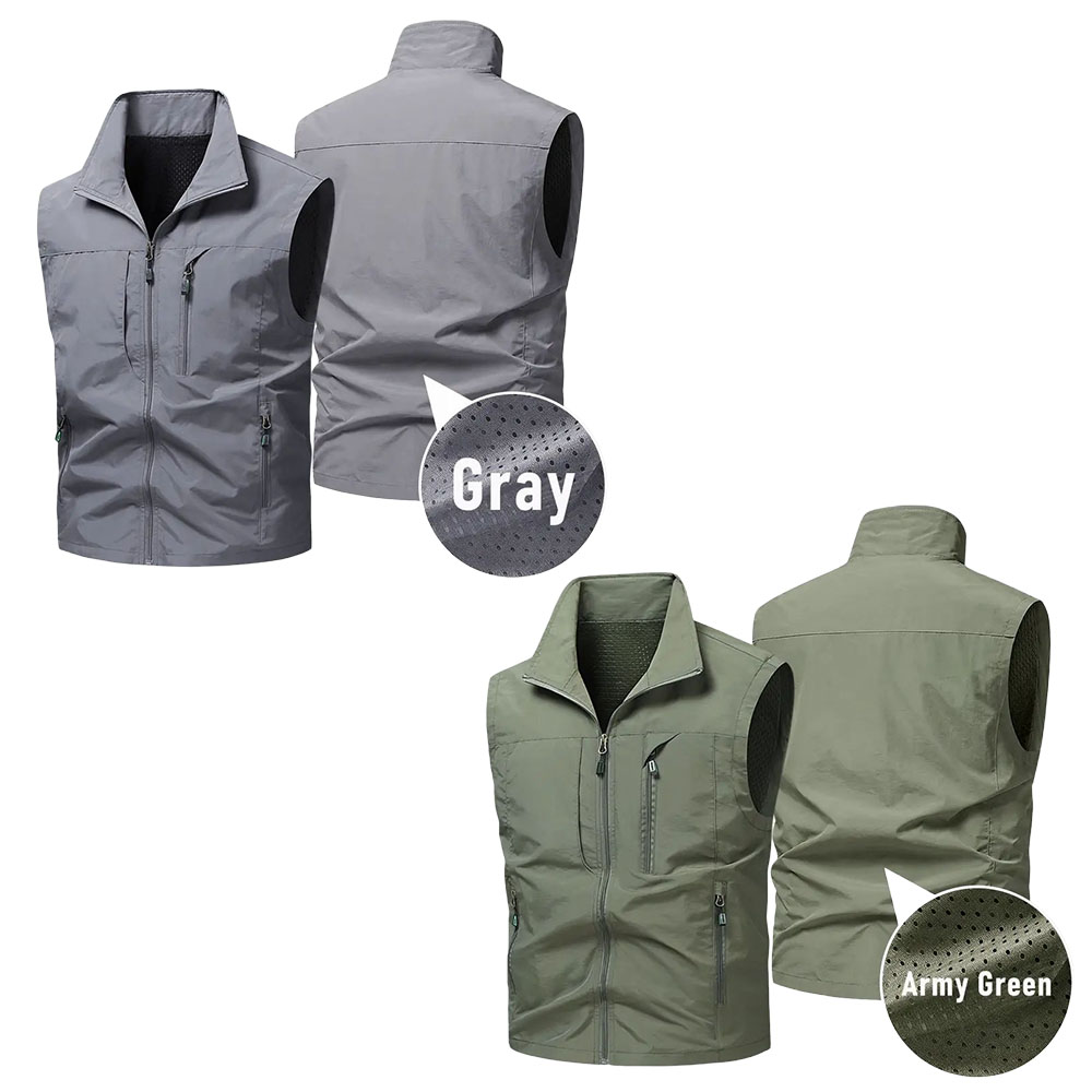 Men’s Cargo Sleeveless Vest, Multiple Zippered Pockets, Breathable Mesh Lining, Quick-Dry Utility Vest for Fishing
