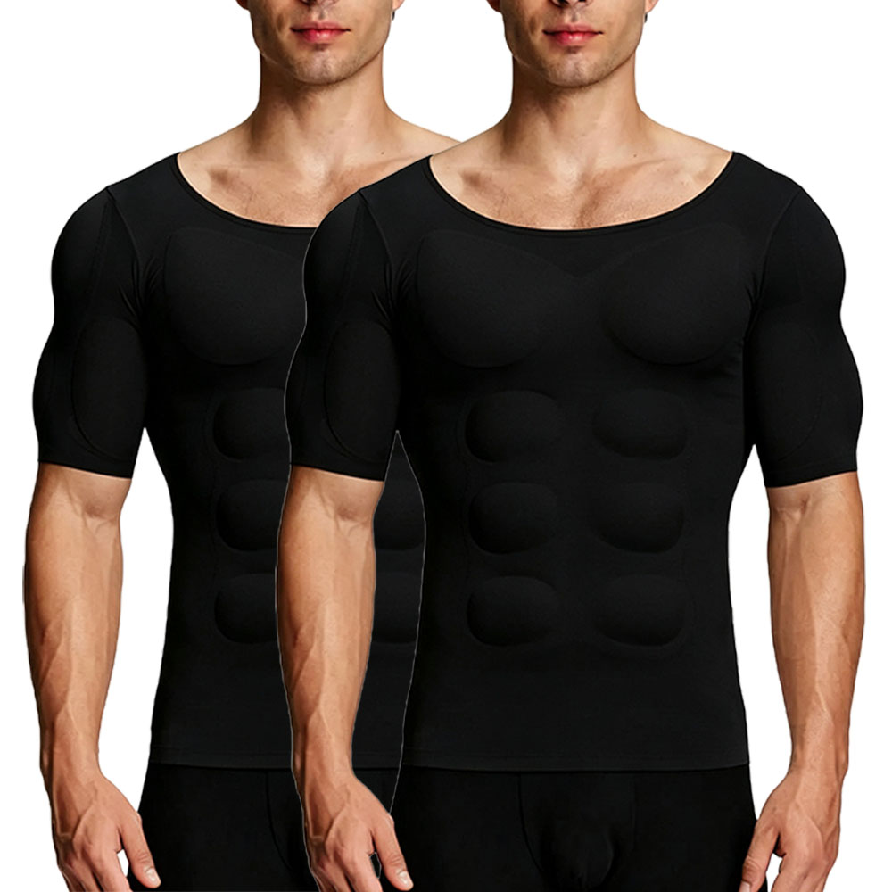 Men’s Invisible Seamless Muscle-Enhancing T-Shirt with Removable Muscle Pads and Light Compression Function