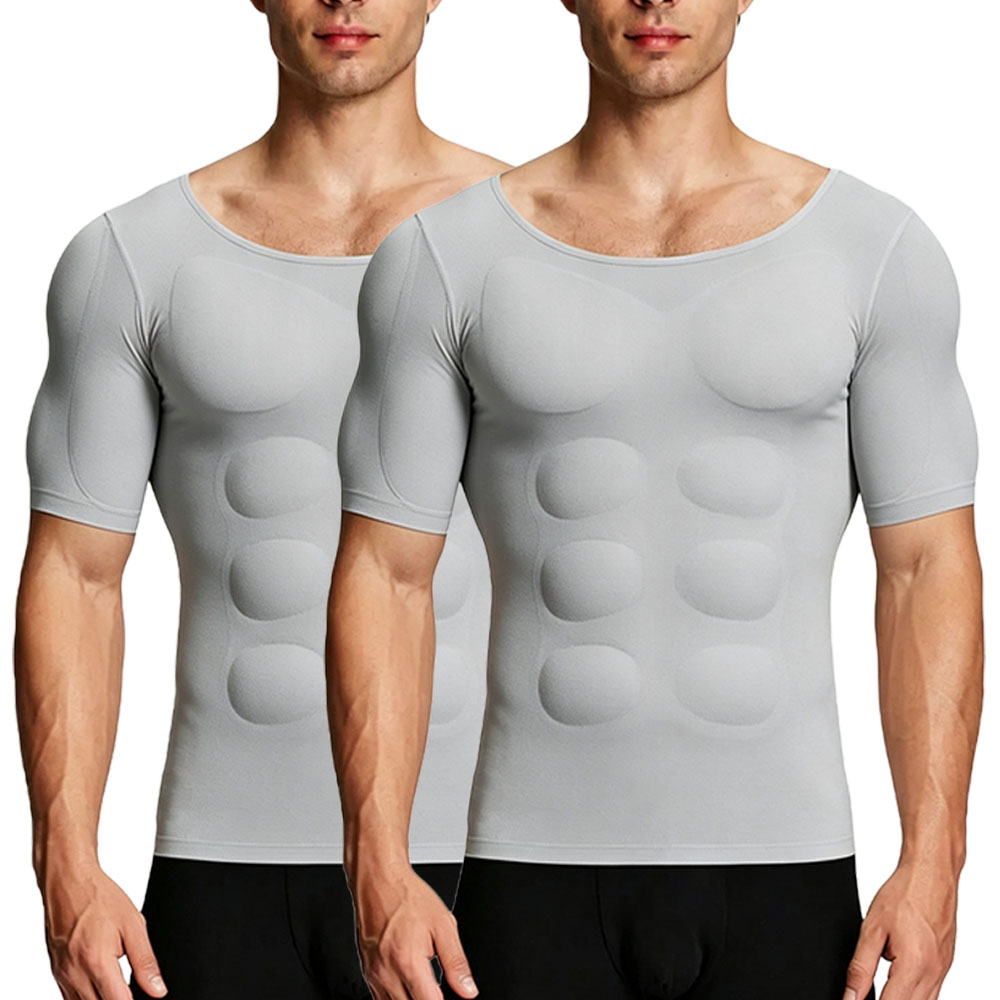 Men’s Invisible Seamless Muscle-Enhancing T-Shirt with Removable Muscle Pads and Light Compression Function