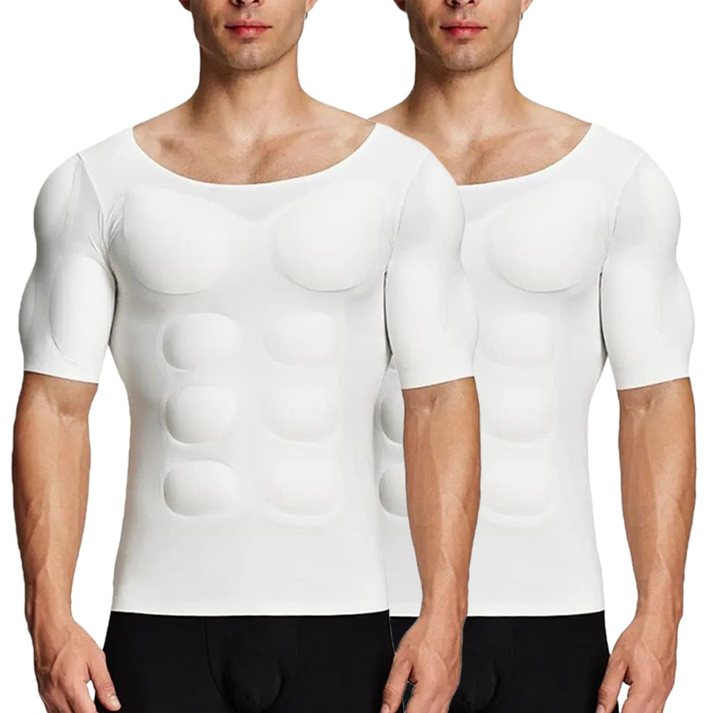 Men’s Invisible Seamless Muscle-Enhancing T-Shirt with Removable Muscle Pads and Light Compression Function