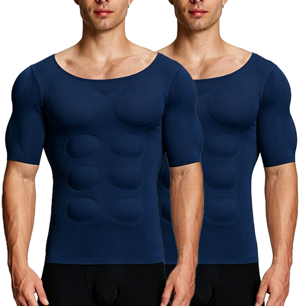 Men’s Invisible Seamless Muscle-Enhancing T-Shirt with Removable Muscle Pads and Light Compression Function