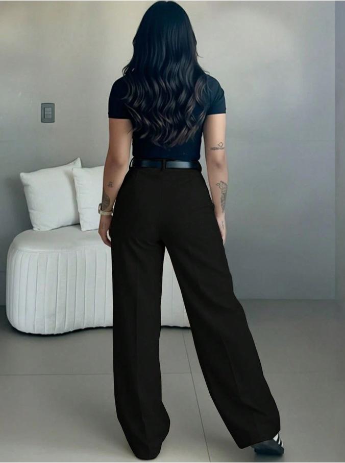 Women's High-Waisted Wide Leg Bottoms - Business Casual Drape Trousers with Clean Front, Pockets, Belt Loops, Full-Length Everyday Office Work Slacks, Machine Washable