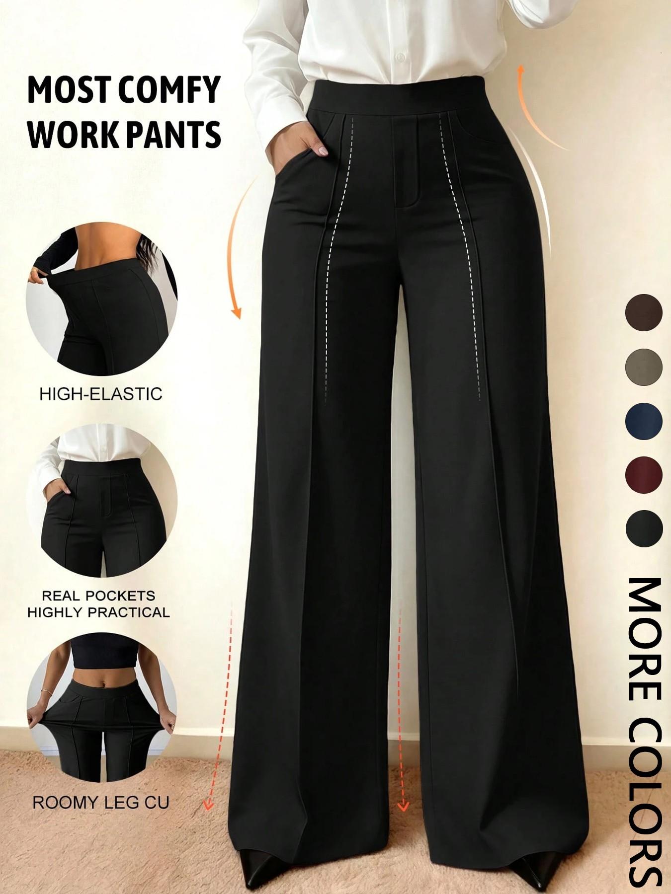 Wide Leg Commuter Pants, Front Center Split with Pockets, Loose Fit Slimming Suit Pants, Office Daily Wear, Casual Flowy Trousers, Baggy Wide Leg Commuter Pants, Front Center Split with Pockets, Loose Fit Slimming Suit Pants, Office Daily Wear, Casual Flowy Trousers, Baggy
