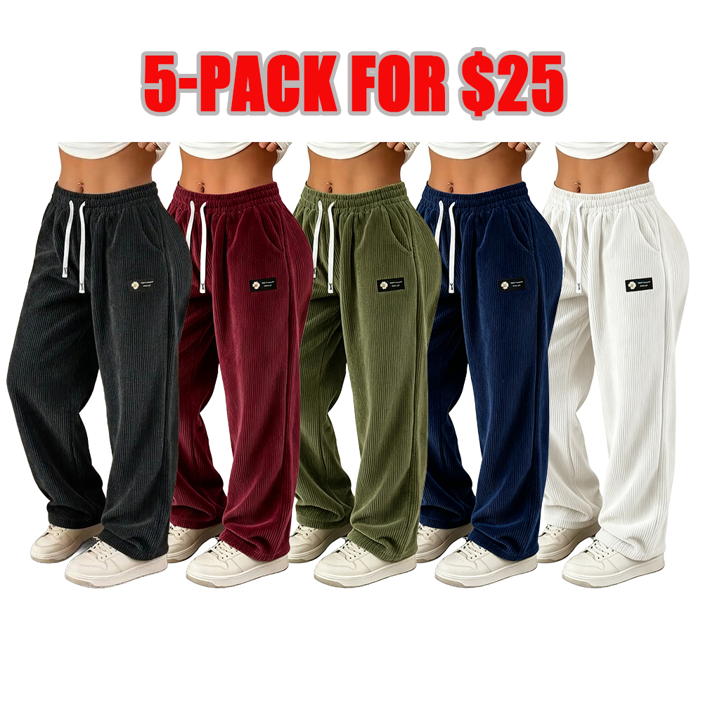 Women’s straight-leg corduroy casual pants with a fashionable drawstring waist