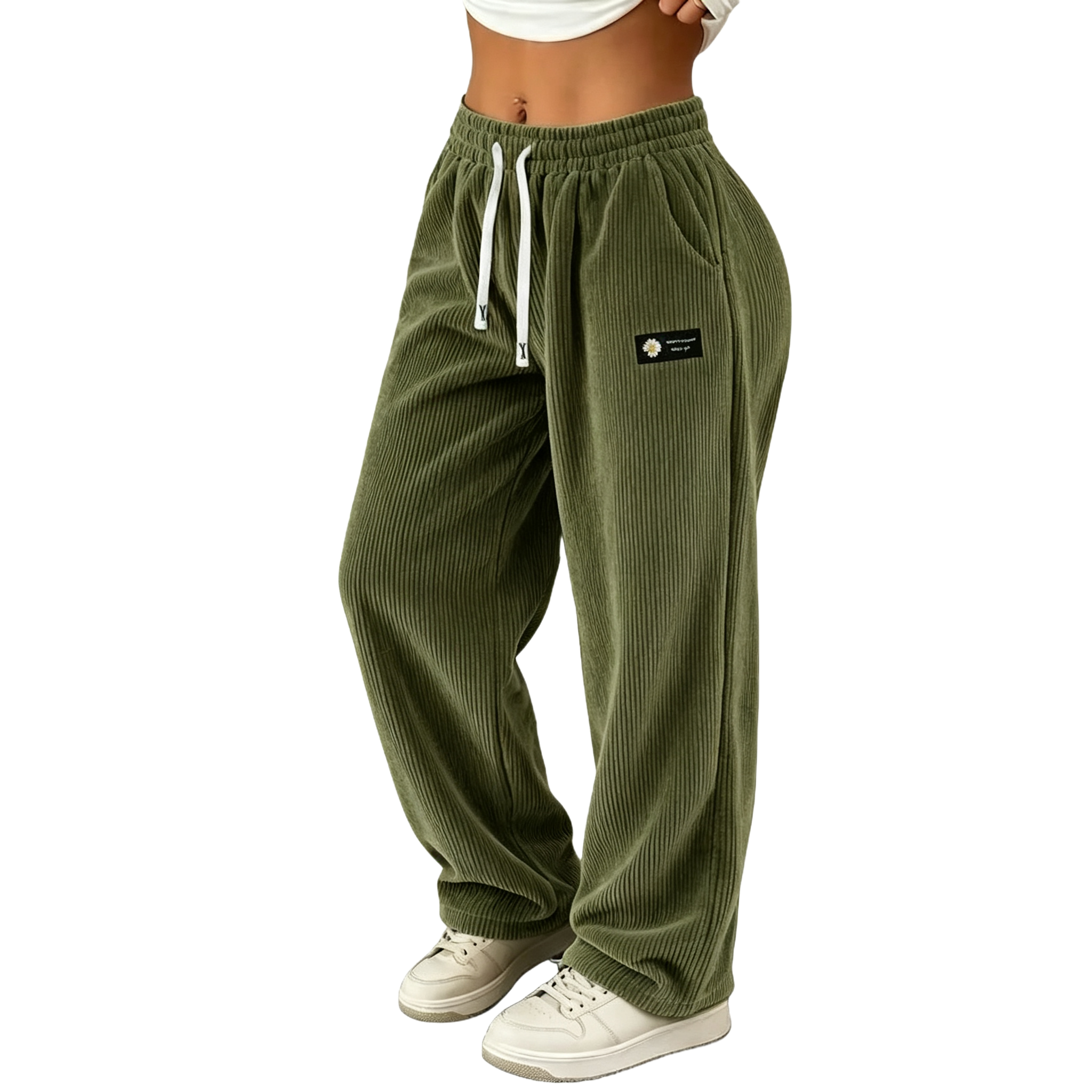 Women’s straight-leg corduroy casual pants with a fashionable drawstring waist