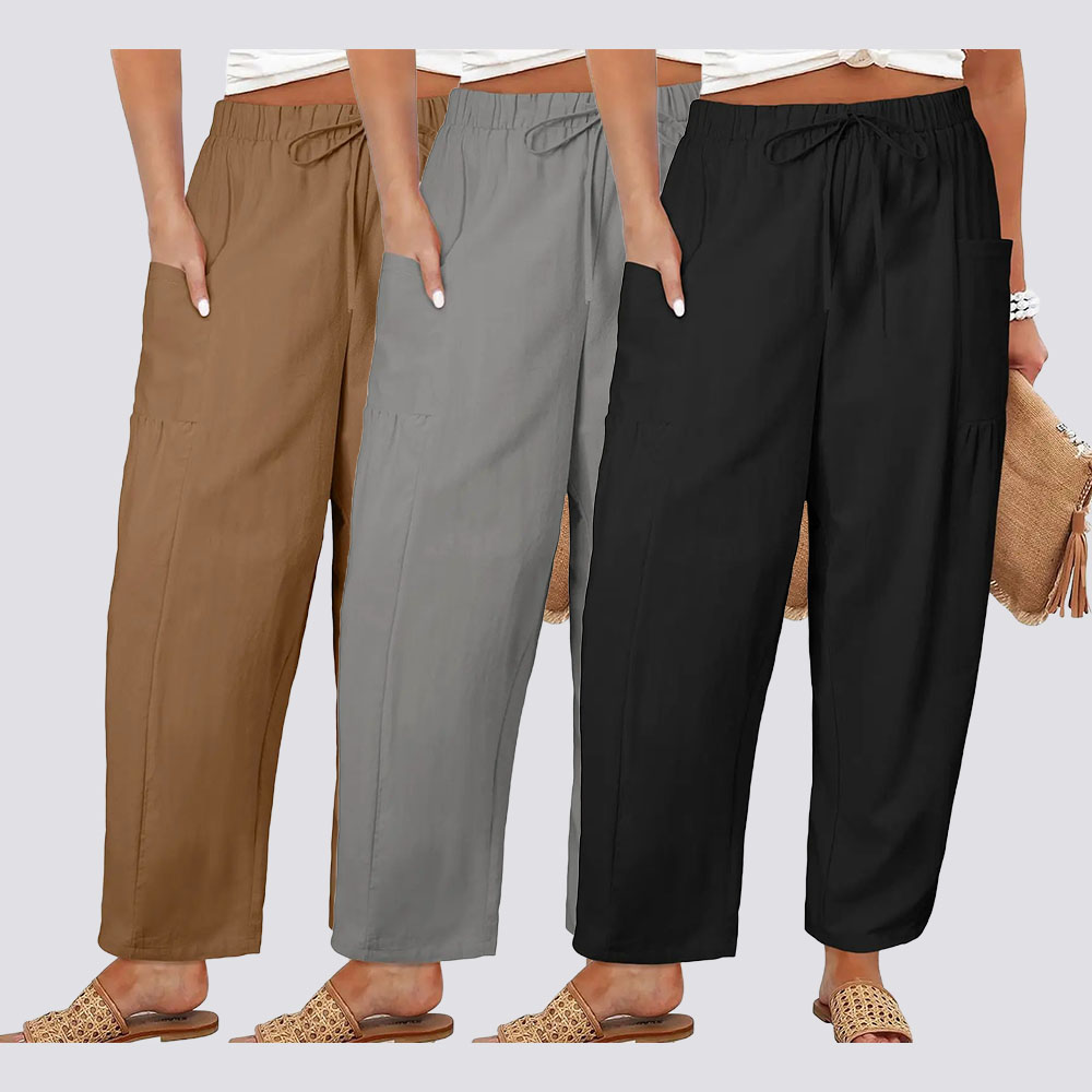 Womens Plus Size Wide Leg Pants Elastic Waist Drawstring