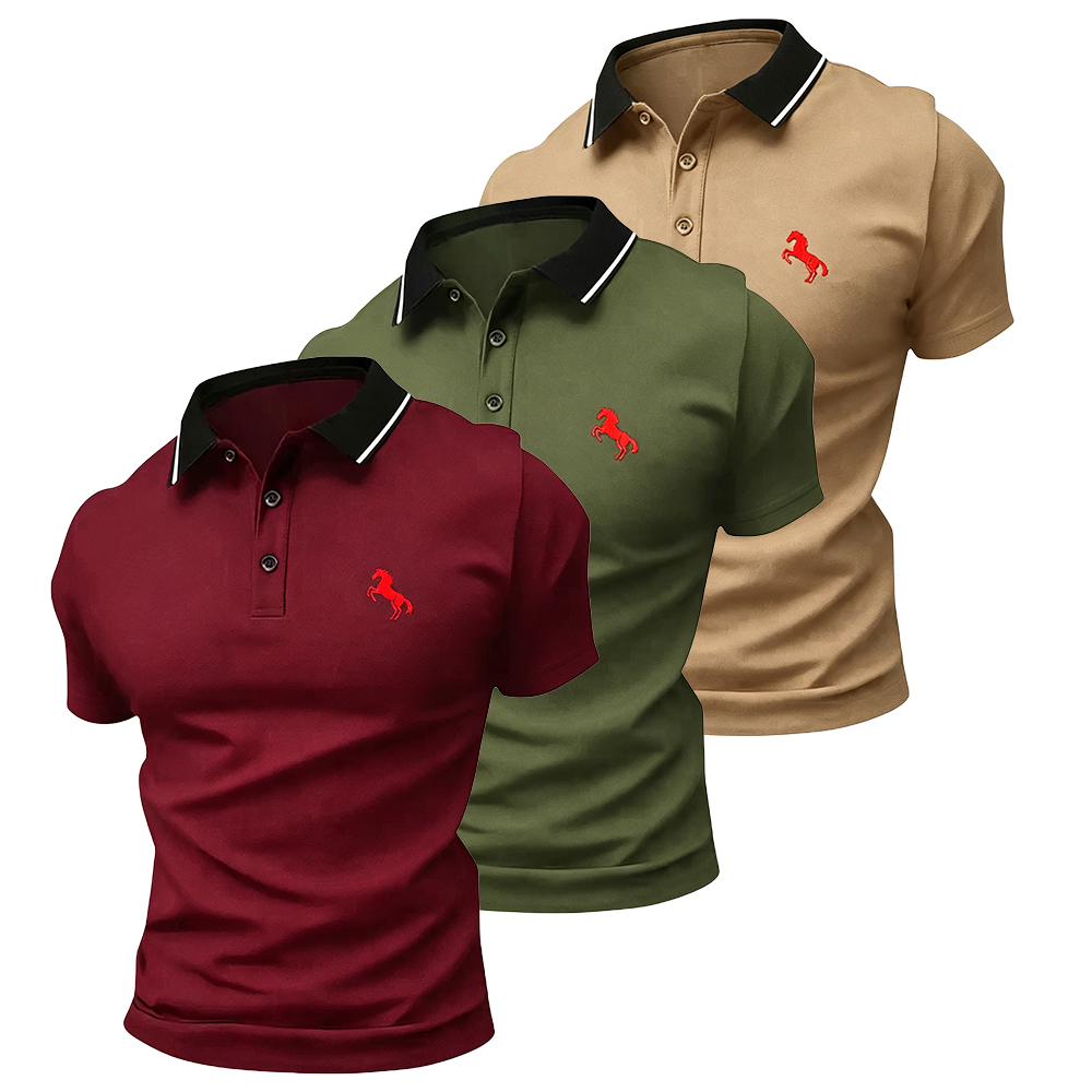 New summer men’s comfortable polo shirts, men’s polo set, classic turn-down collar button-up tops