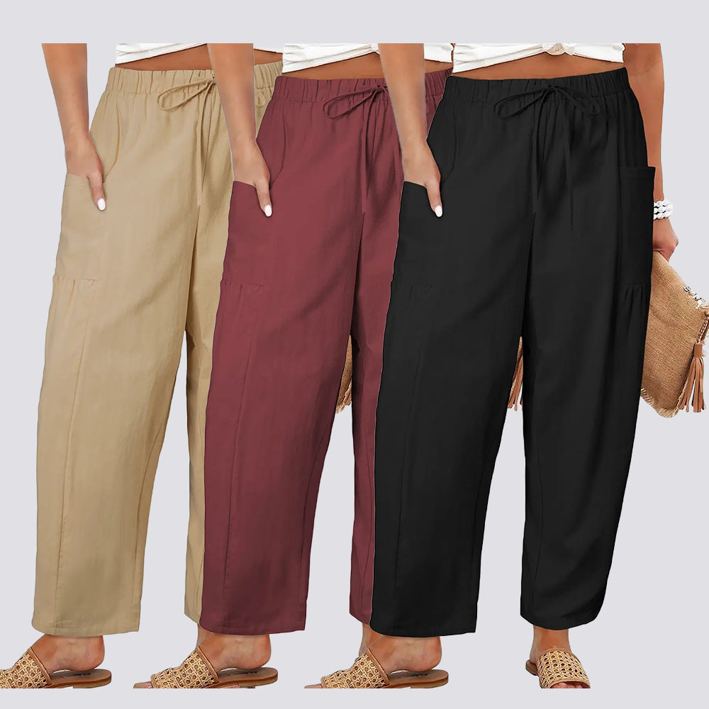 Womens Plus Size Wide Leg Pants Elastic Waist Drawstring
