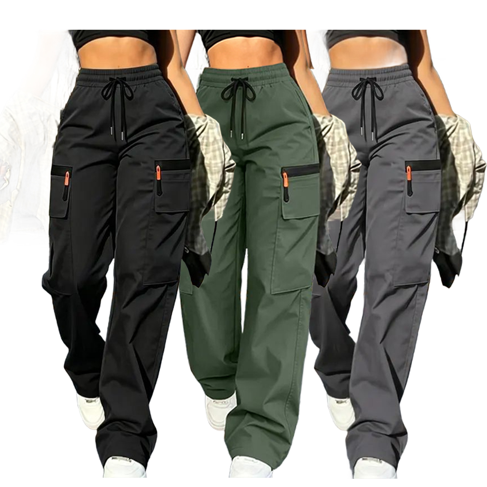 Women’s Cargo Pants — Solid Color, Anti-theft Zipper Pocket Design
