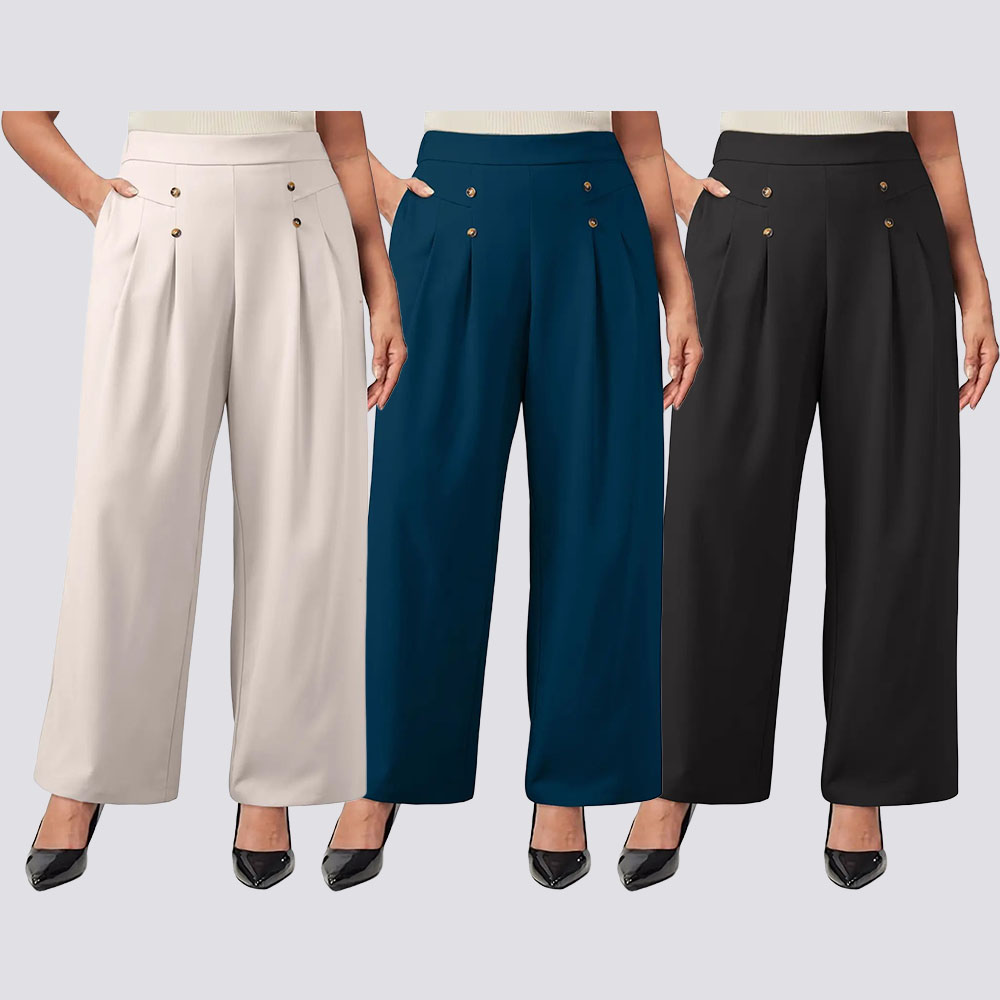Womens Plus Size Wide Leg Dress Pants High Waisted Pleated Business