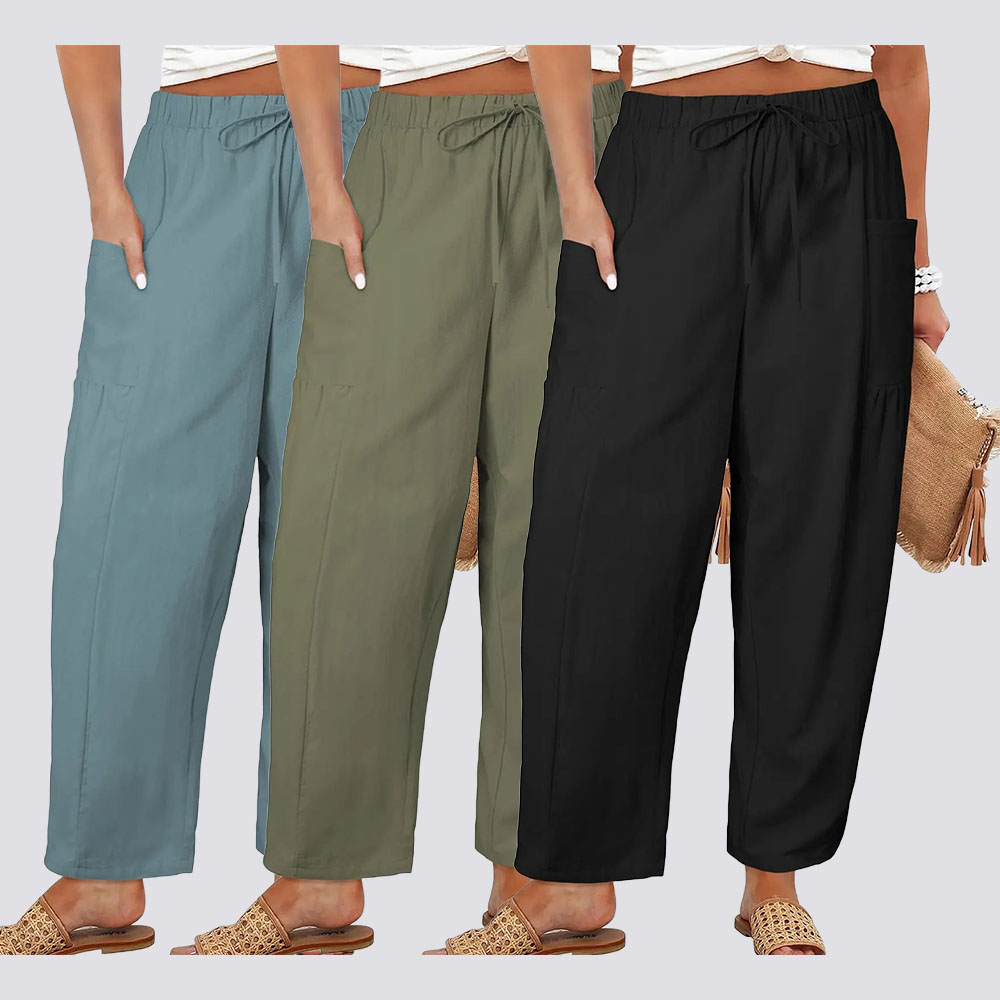 Womens Plus Size Wide Leg Pants Elastic Waist Drawstring