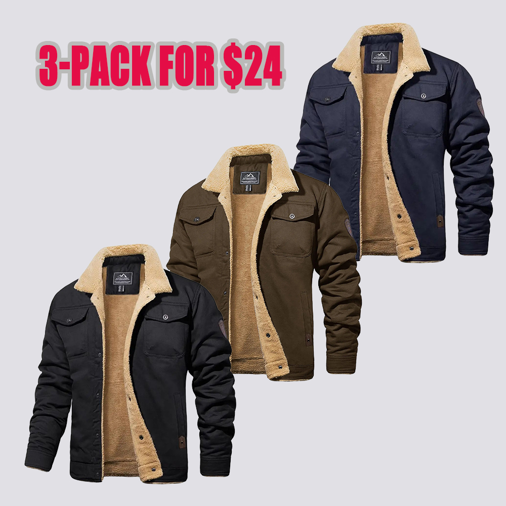 Men's Sherpa Lined Soft Fabric Longsleeves Winter Trucker Cargo Jacket