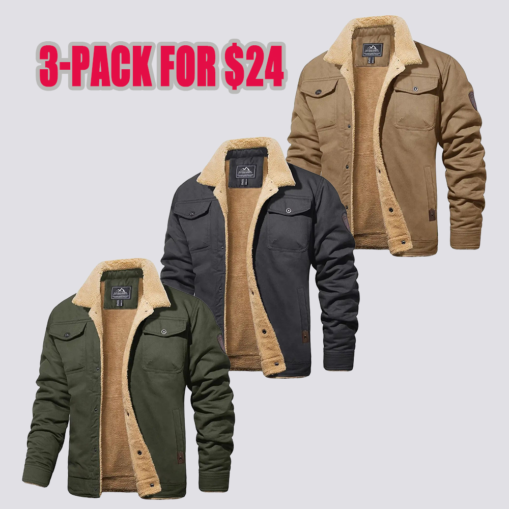 Men's Sherpa Lined Soft Fabric Longsleeves Winter Trucker Cargo Jacket