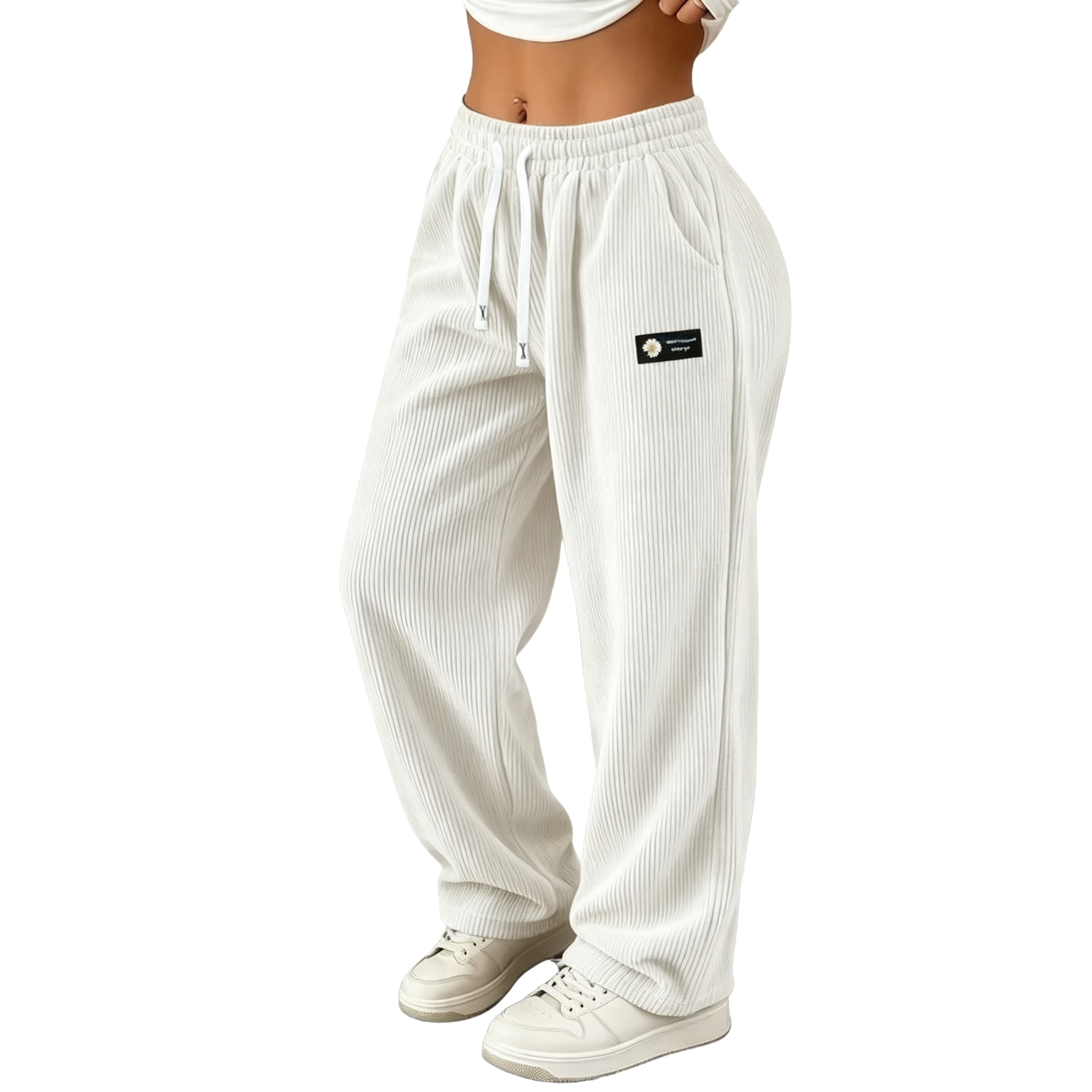 Women’s straight-leg corduroy casual pants with a fashionable drawstring waist