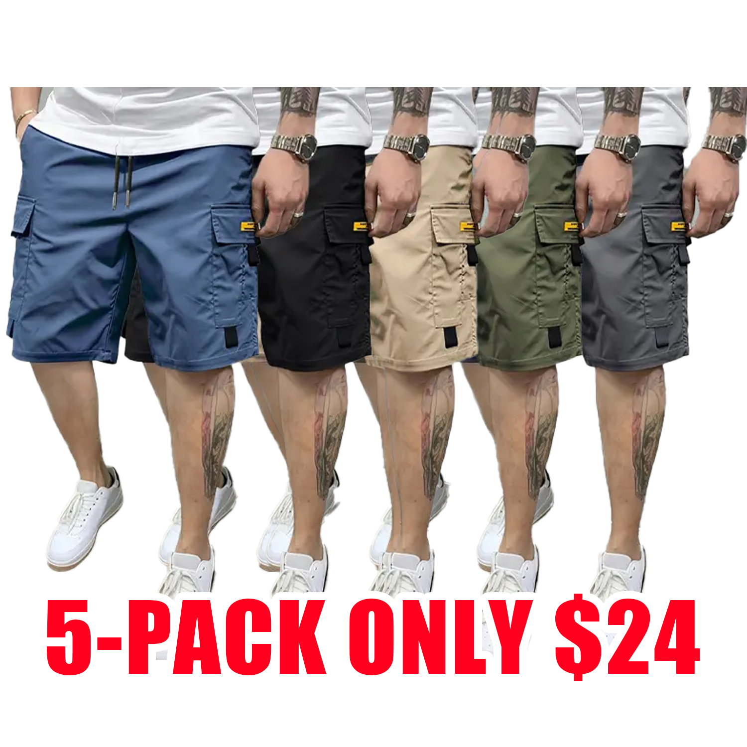 Street Style Three-Piece Set!Men's Multi-Pocket Cargo Shorts Comfortable & Stylish - Perfect for Everyday Casual & Sports Wear