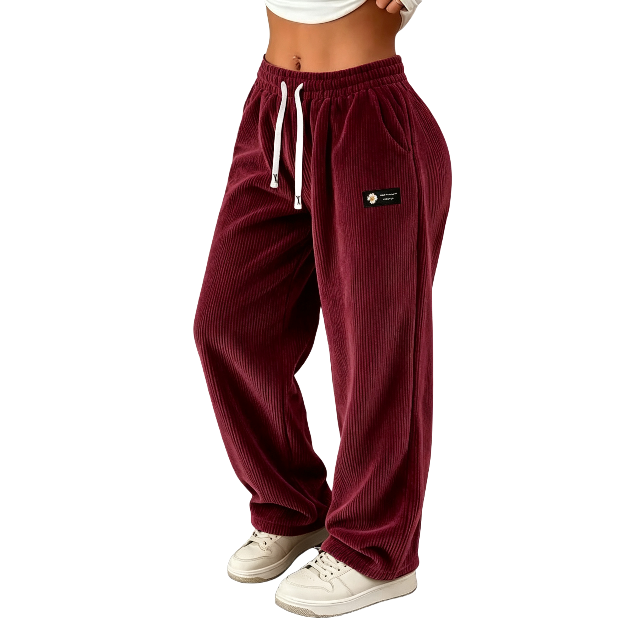 Women’s straight-leg corduroy casual pants with a fashionable drawstring waist