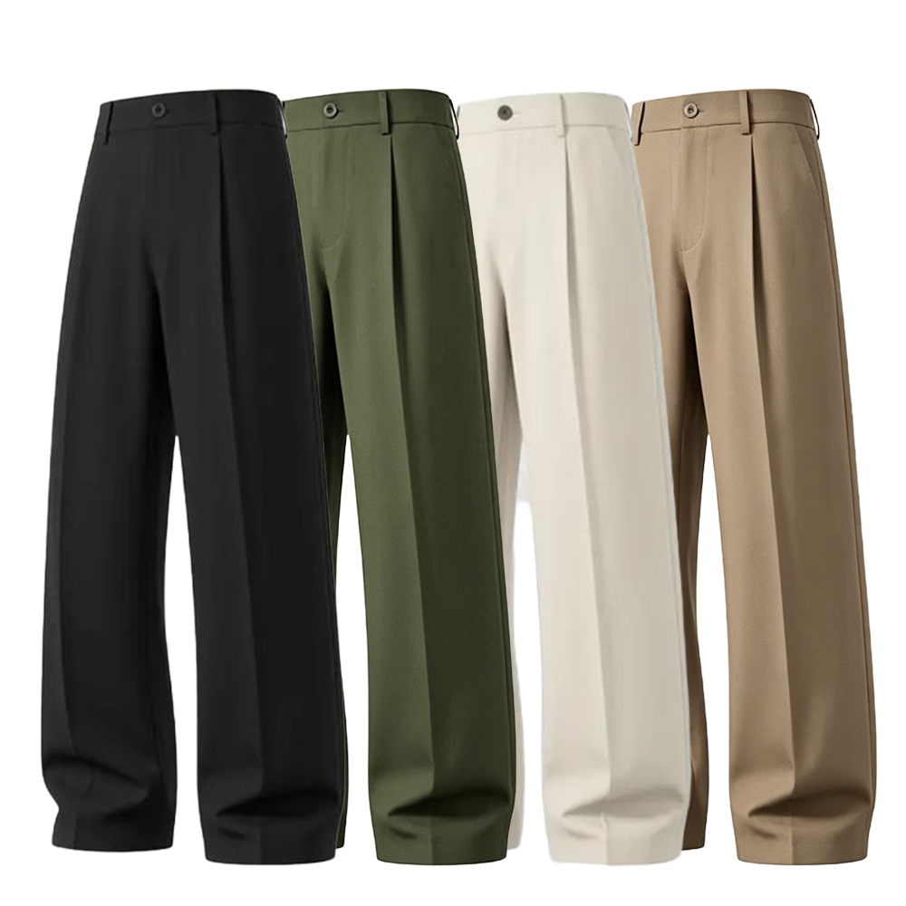 Men's cool‑touch fabric Business Casual Pants - High Waist, Loose Fit, Drapey Pleated Straight-Leg