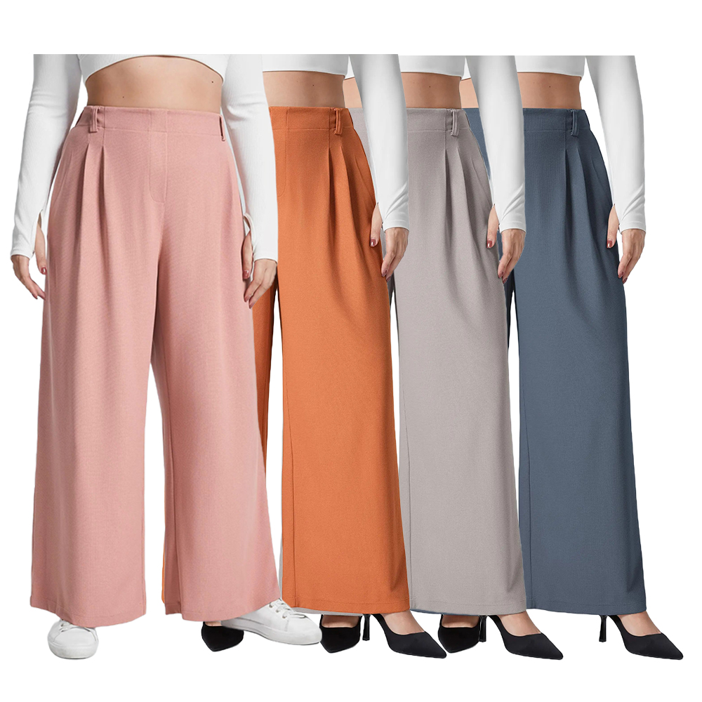 High Waisted Pocket Wide Leg Waffle Work Plus Size Pants