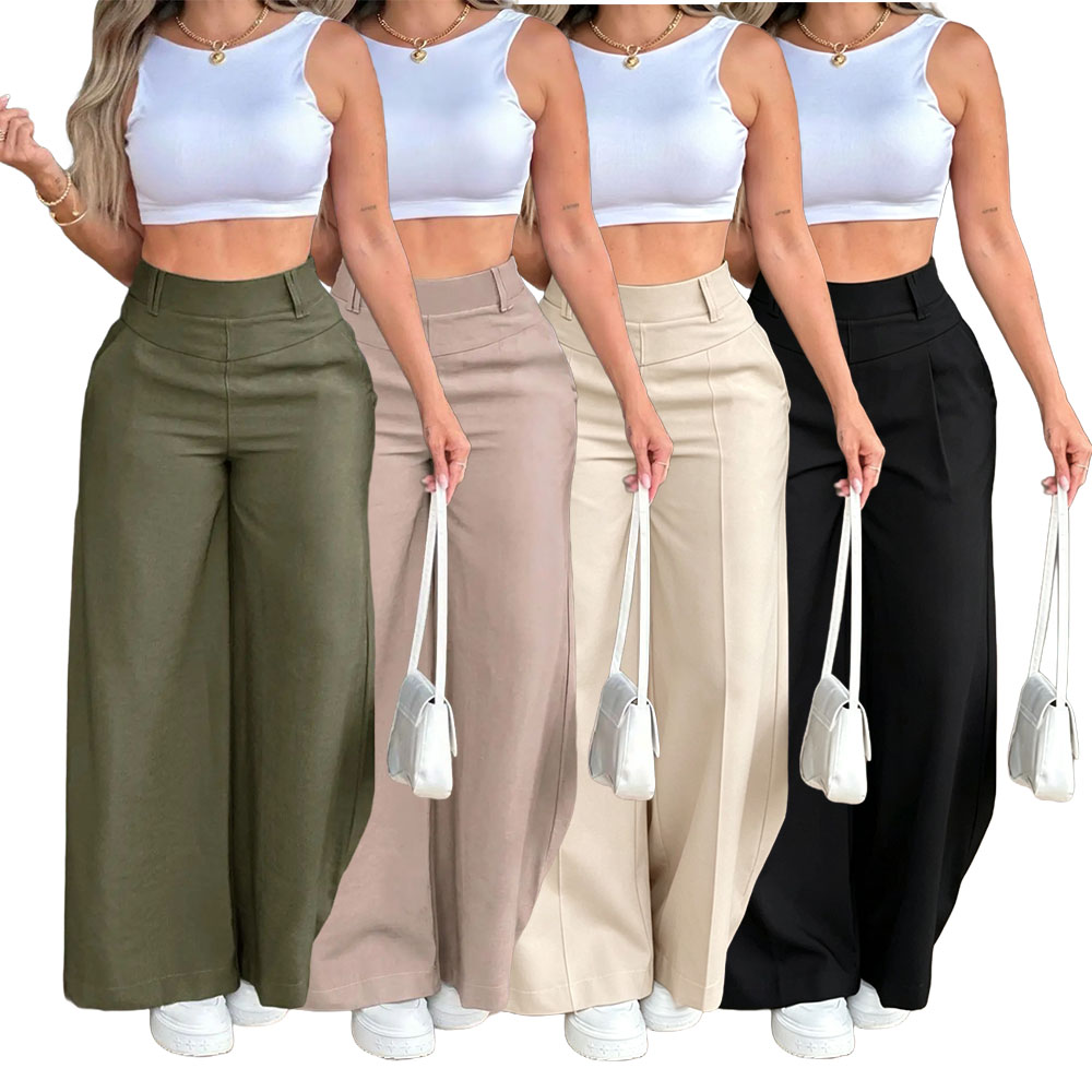 Women's Casual High-Waist Flowy Wide-Leg Pants, Comfortable Loose-Fit Trousers