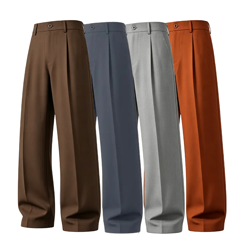Men's cool‑touch fabric Business Casual Pants - High Waist, Loose Fit, Drapey Pleated Straight-Leg