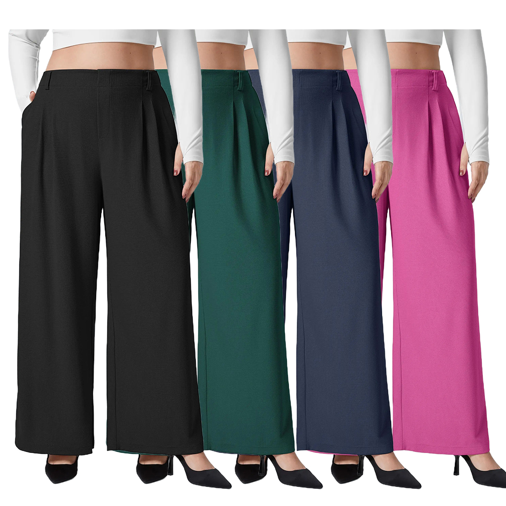 High Waisted Pocket Wide Leg Waffle Work Plus Size Pants