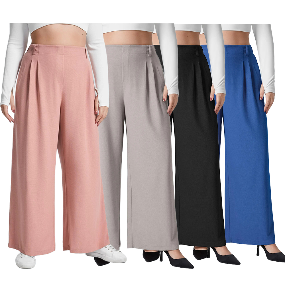 High Waisted Pocket Wide Leg Waffle Work Plus Size Pants