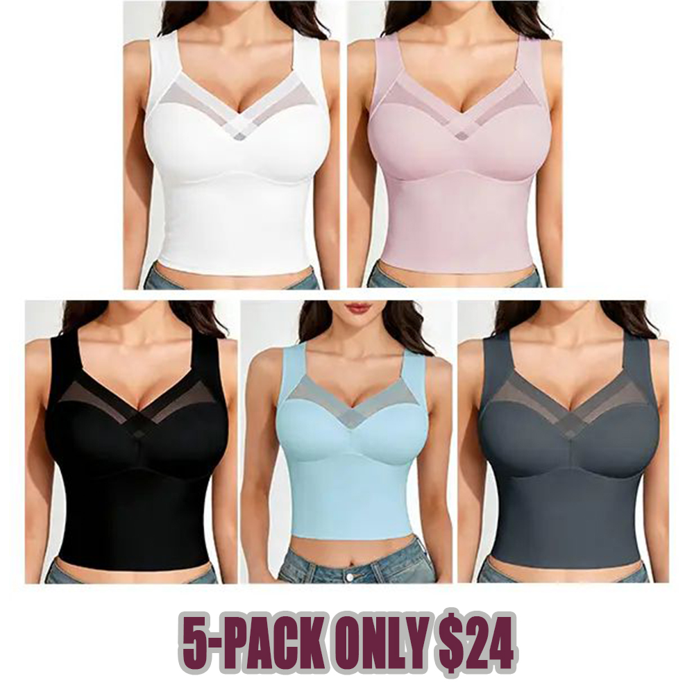 Women's Luxury Seamless Longline Bra | Sophisticated Mesh Plunge V-Neck Wirefree Bralette | Premium Smoothing Shapewear Crop Top with Built-In Support | Elegant Wide Strap Push Up Everyday Camisole | Invisible High-End Basics