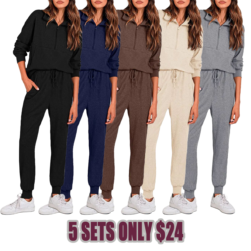 Women's 2-Piece Sweatpants Set Long Sleeve Half Zip Pullover Sweatshirt & Joggers Pants