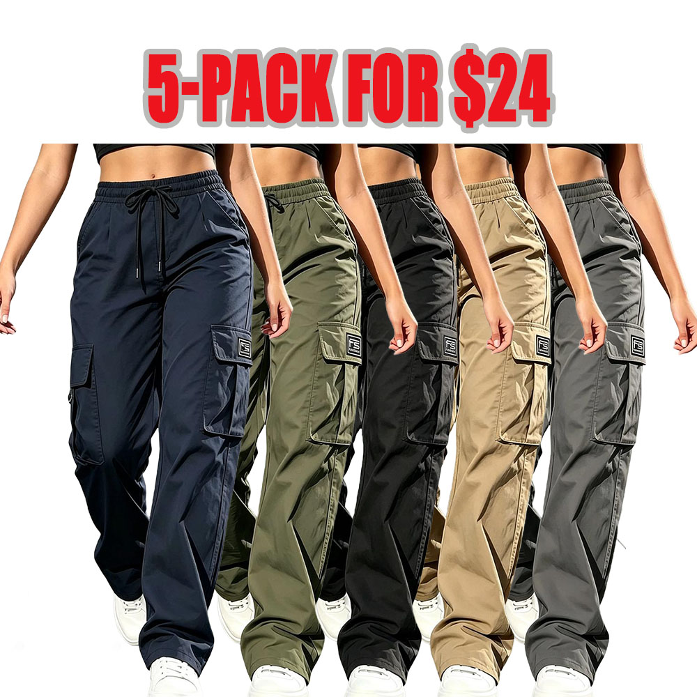 Women’s cargo pants: casual, elastic waist, Bohemian minimalist basic women’s trousers with pockets