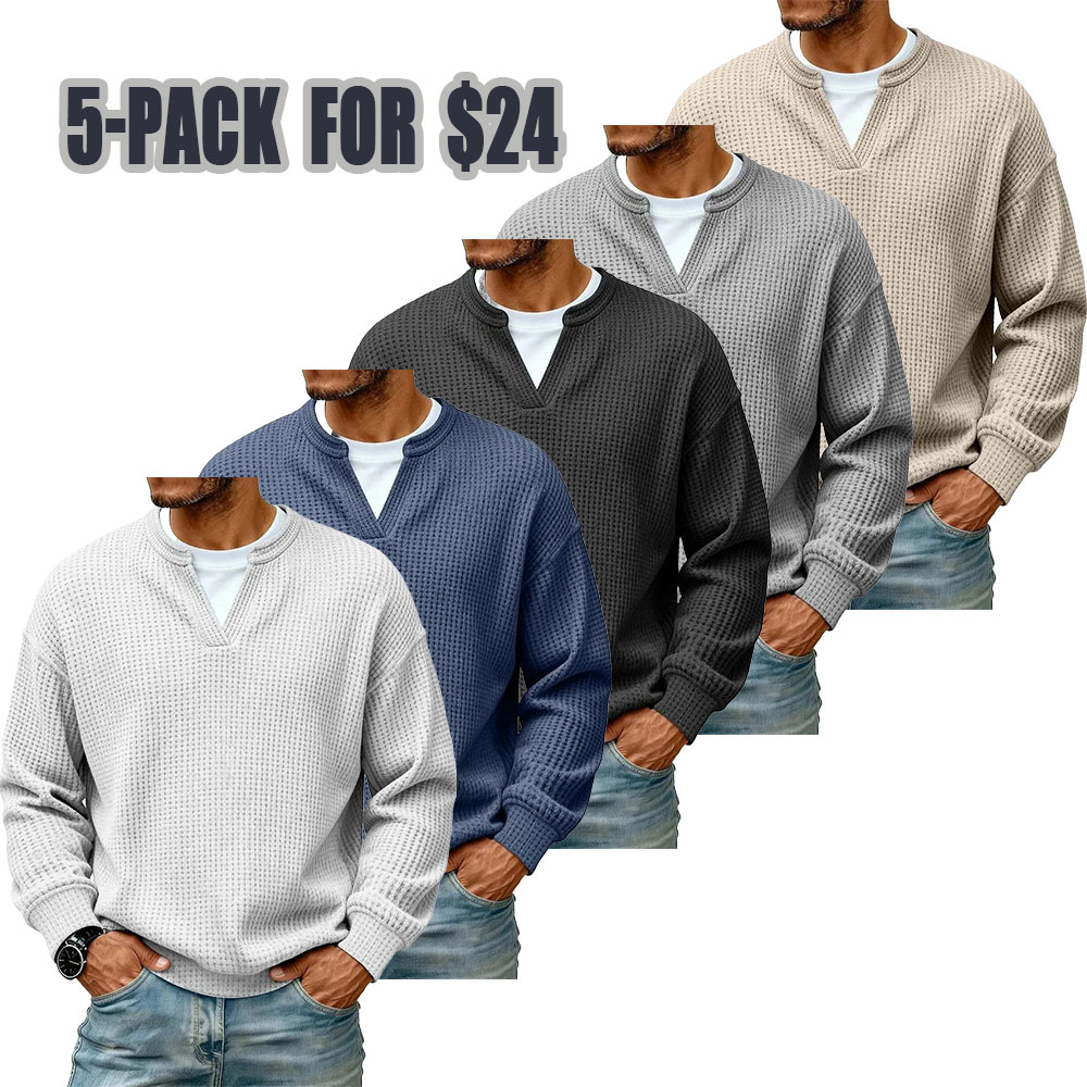 Men's Breathable Soft Long-Sleeve Henley Polo Shirt