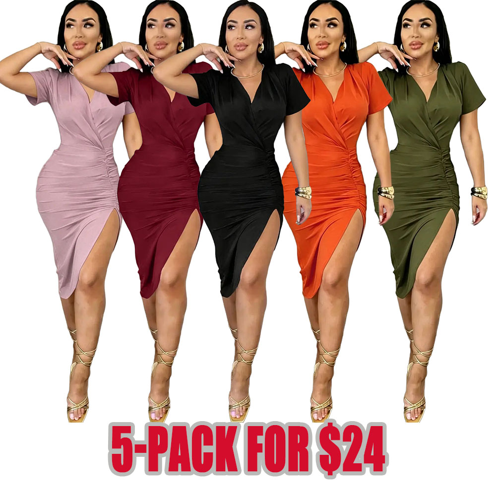 Elegant Pleated Collar Bodycon Fit Dress