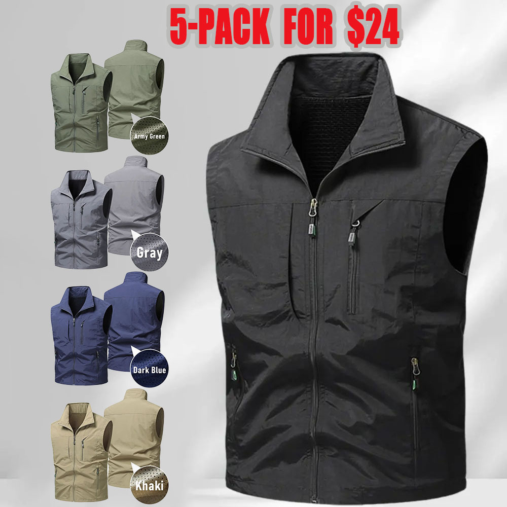 Men’s Cargo Sleeveless Vest, Multiple Zippered Pockets, Breathable Mesh Lining, Quick-Dry Utility Vest for Fishing