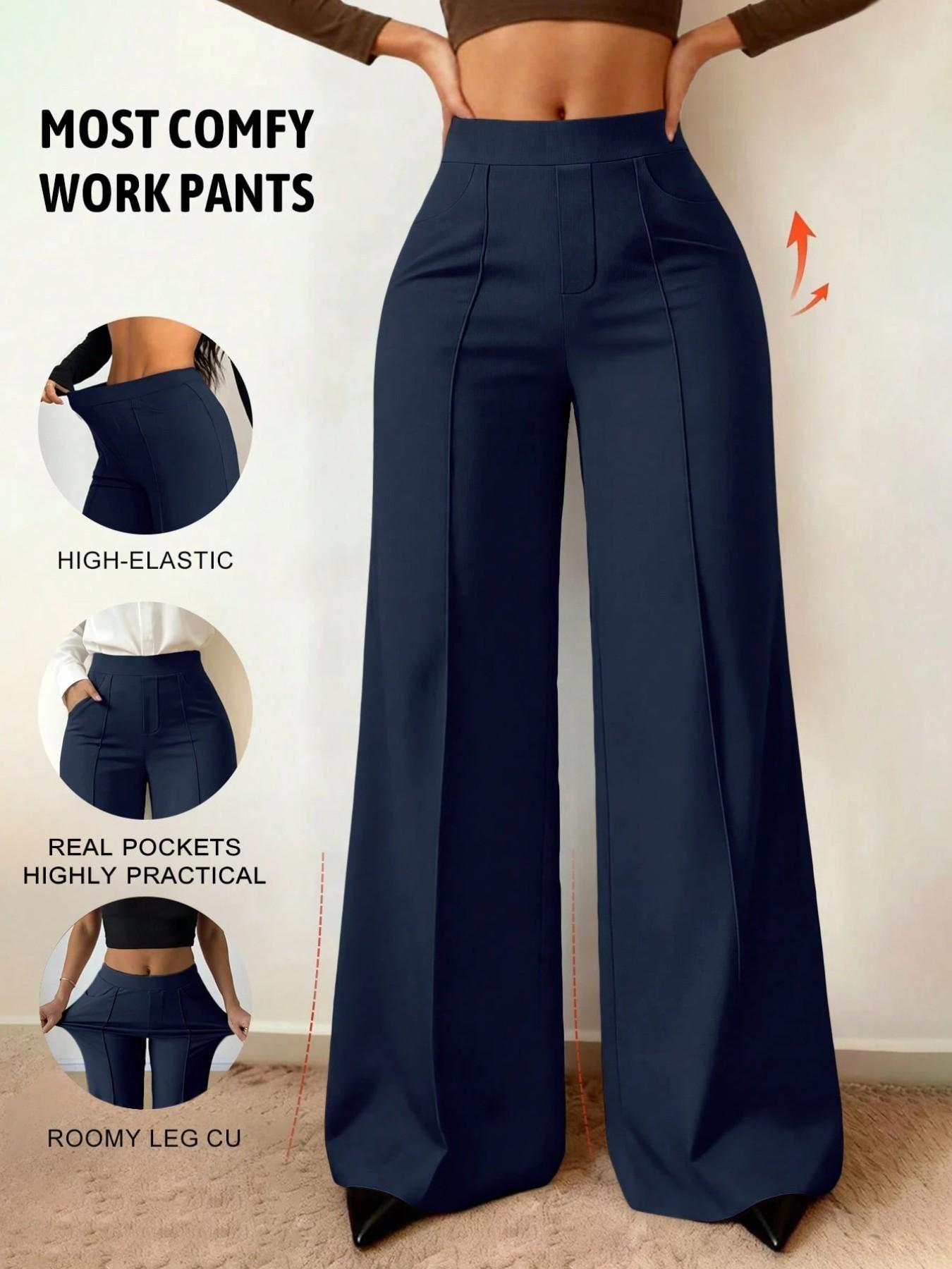 Wide Leg Commuter Pants, Front Center Split with Pockets, Loose Fit Slimming Suit Pants, Office Daily Wear, Casual Flowy Trousers, Baggy Wide Leg Commuter Pants, Front Center Split with Pockets, Loose Fit Slimming Suit Pants, Office Daily Wear, Casual Flowy Trousers, Baggy