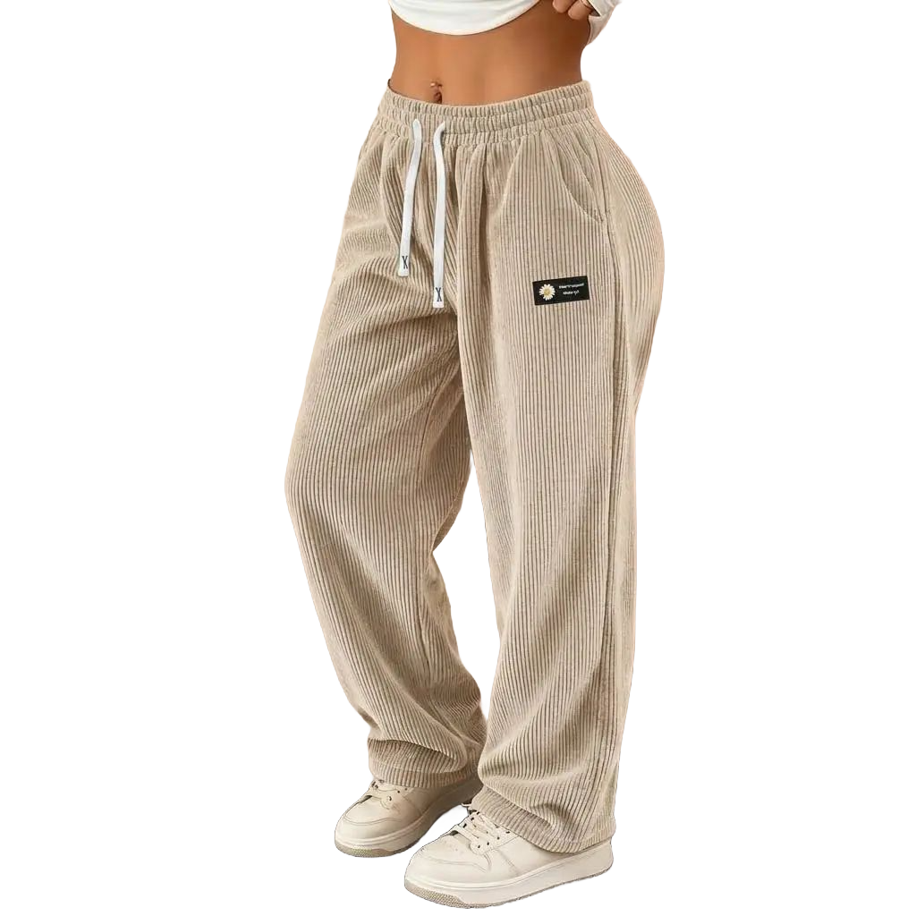 Women’s straight-leg corduroy casual pants with a fashionable drawstring waist