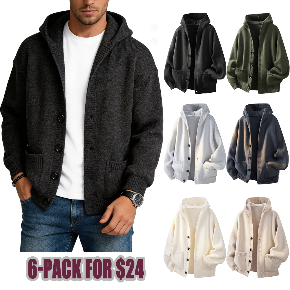 Men's Plain Minimalist Solid Heavyweight Long-Sleeve Buttoned Hood Snap Sweatshirt