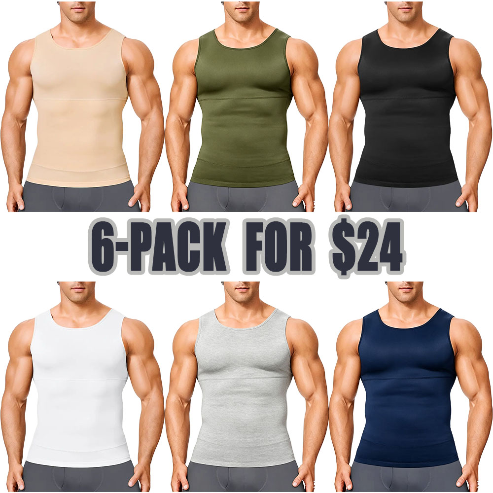 Men’s Silky Soft Compression Shapewear Tank, Slimming Body Shaper Vest with Waist & Chest Support