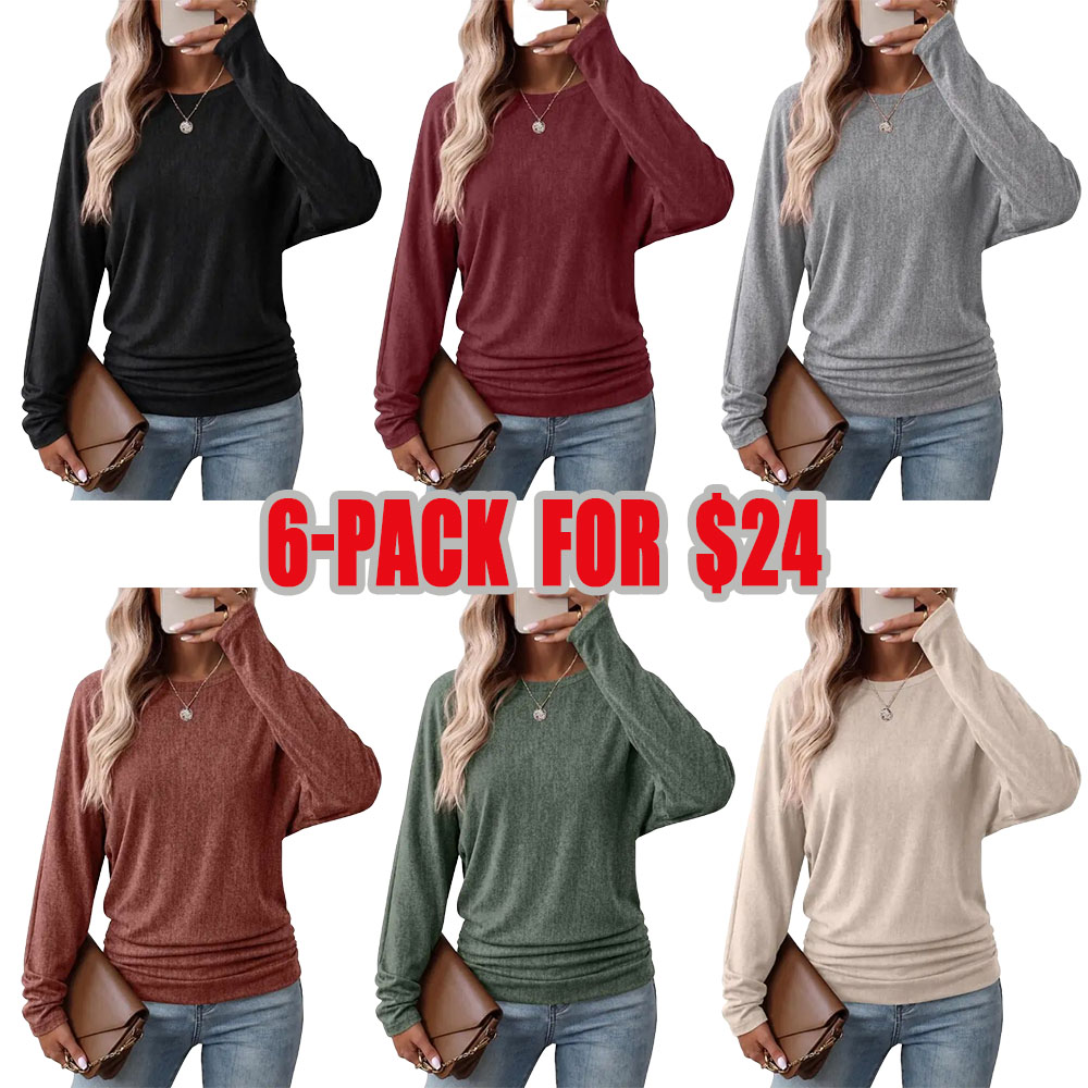 Womens Long Sleeve Shirts Ruched Hem Fall Tops Lightweight Sweaters