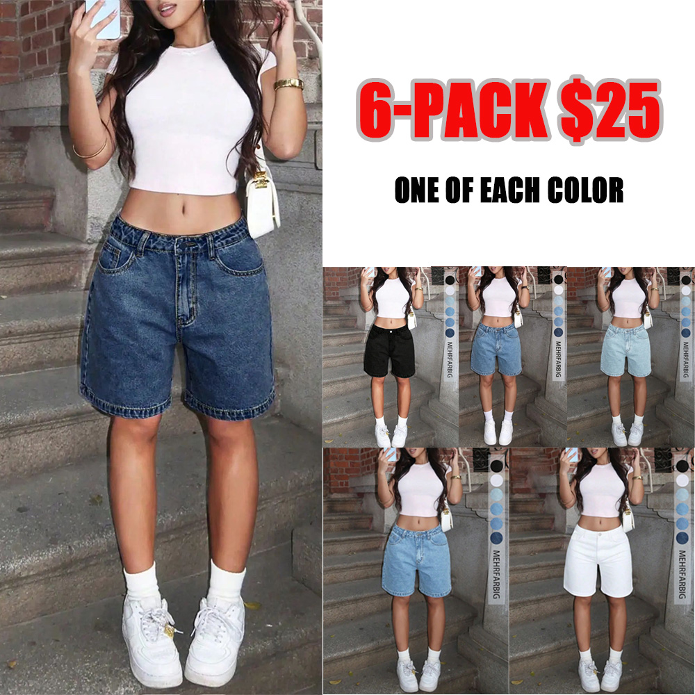 Y2K Loose-Fitting Denim Medium Wash Button Shorts for Women