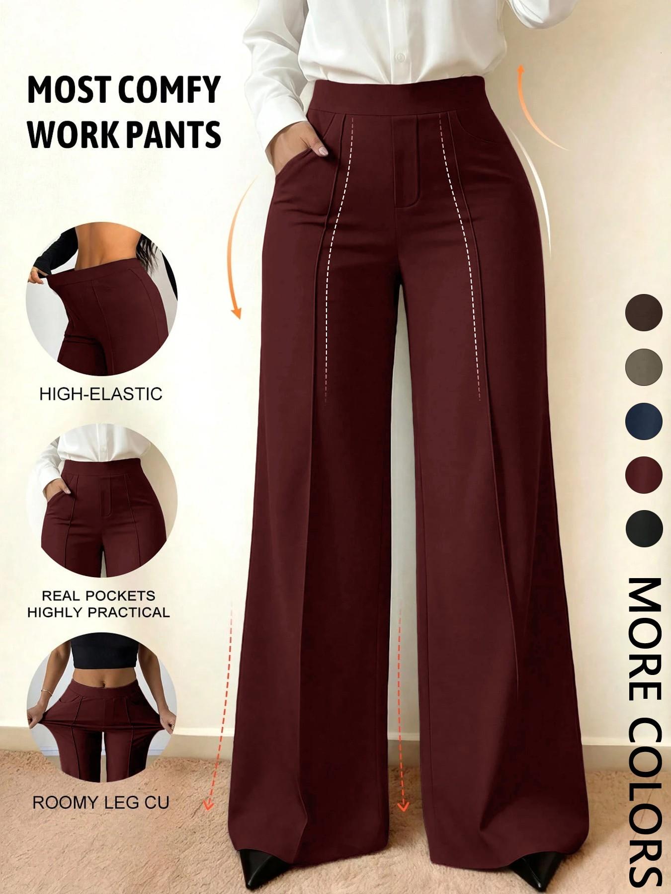 Wide Leg Commuter Pants, Front Center Split with Pockets, Loose Fit Slimming Suit Pants, Office Daily Wear, Casual Flowy Trousers, Baggy Wide Leg Commuter Pants, Front Center Split with Pockets, Loose Fit Slimming Suit Pants, Office Daily Wear, Casual Flowy Trousers, Baggy