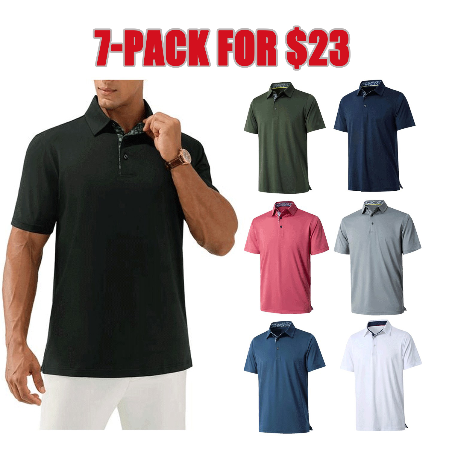 Men’s Performance Polo Shirt – Breathable Stretch Short Sleeve Casual Fit