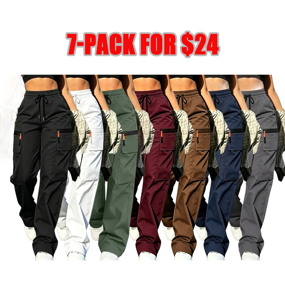 Women’s Cargo Pants — Solid Color, Anti-theft Zipper Pocket Design