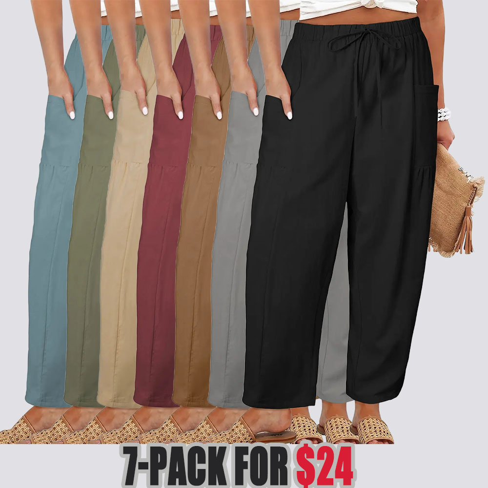 Womens Plus Size Wide Leg Pants Elastic Waist Drawstring